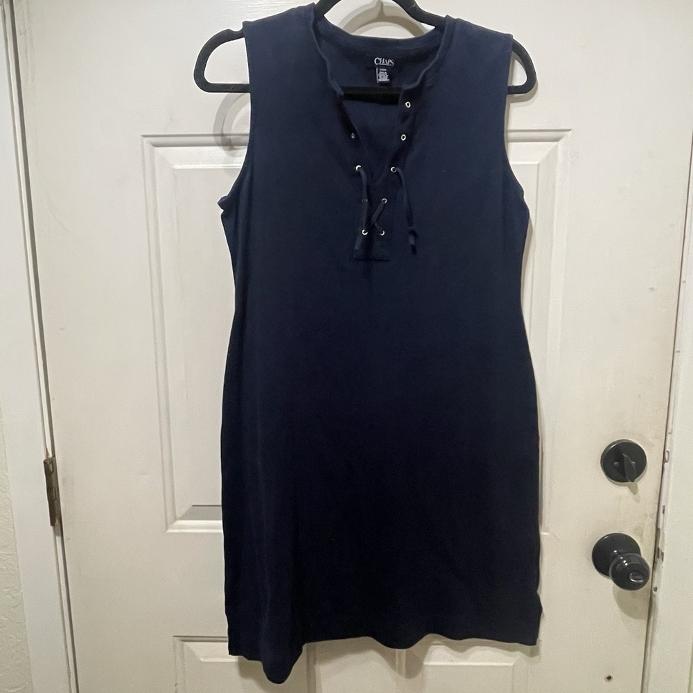 Chaps Womens Sleeveless Dress Size L Blue Knee Length Stretch Knit
